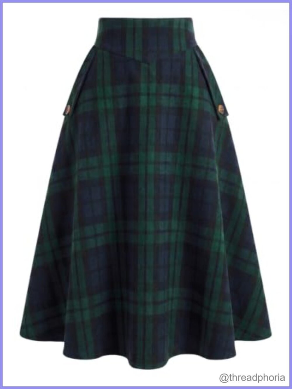 Plaid High Waist A Line Midi Skirt with Pockets